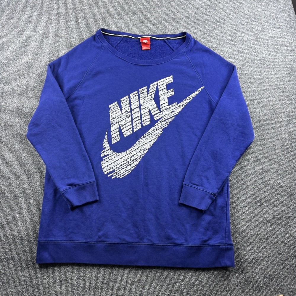 Nike Sweatshirt Women XL Blue Rally Boyfriend Pullover Crew Graphic Swoosh Logo